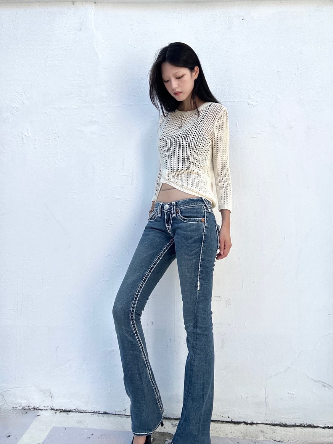 Net punching open knit / ivory 상품이미지4
