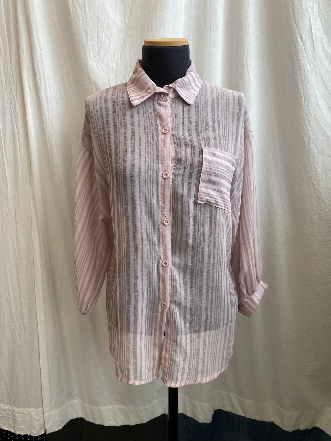 퍼플핑크 시스루 블라우스(XL) 상품이미지2