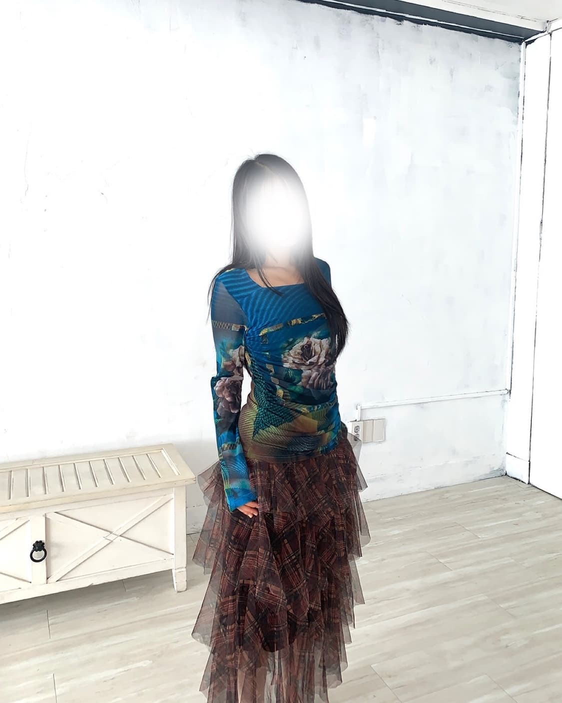 Brown Check Mesh Tiered Skirt 상품이미지7