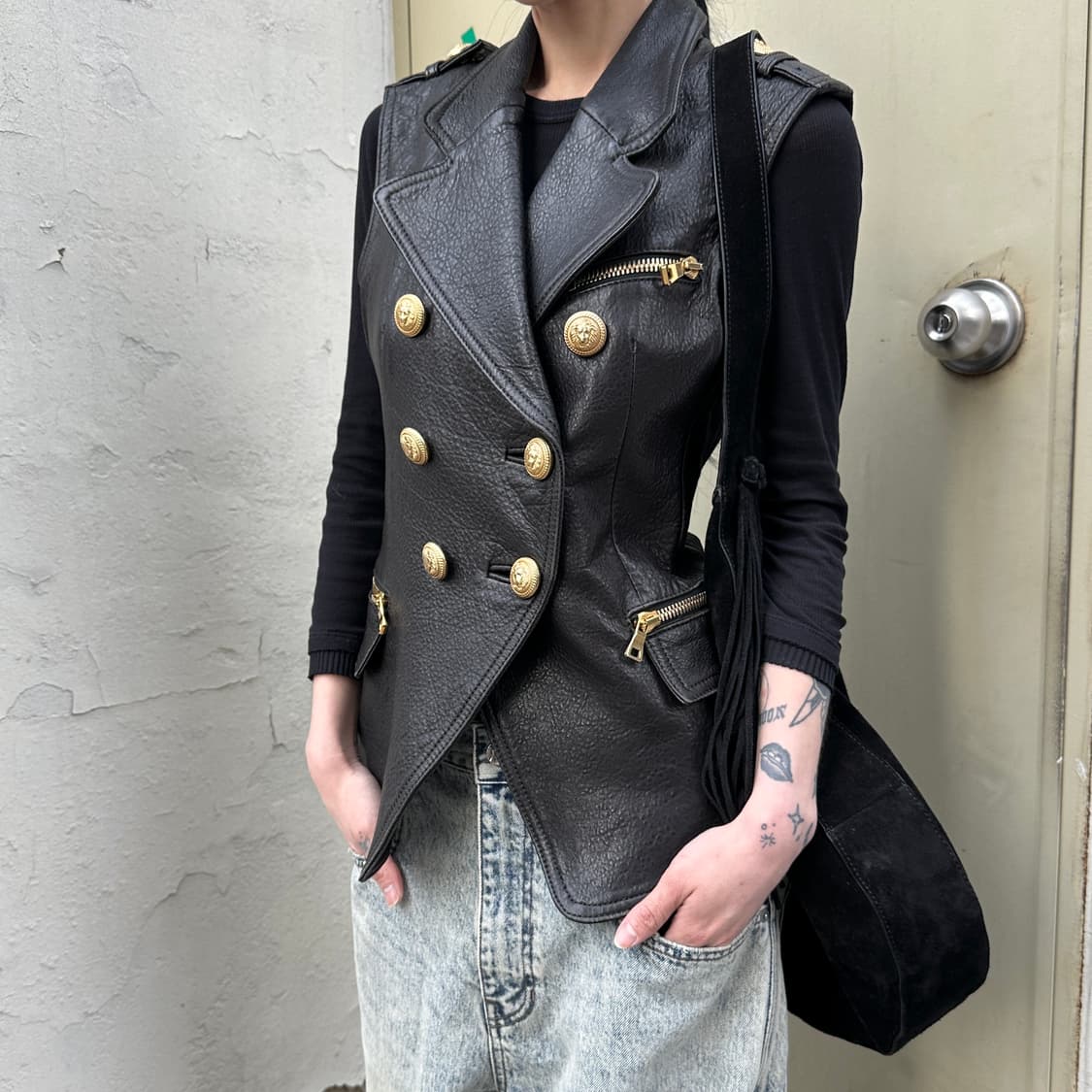 (레어) 2010 아카이브 발망 가죽 나폴레옹 버튼 베스트 상품이미지9