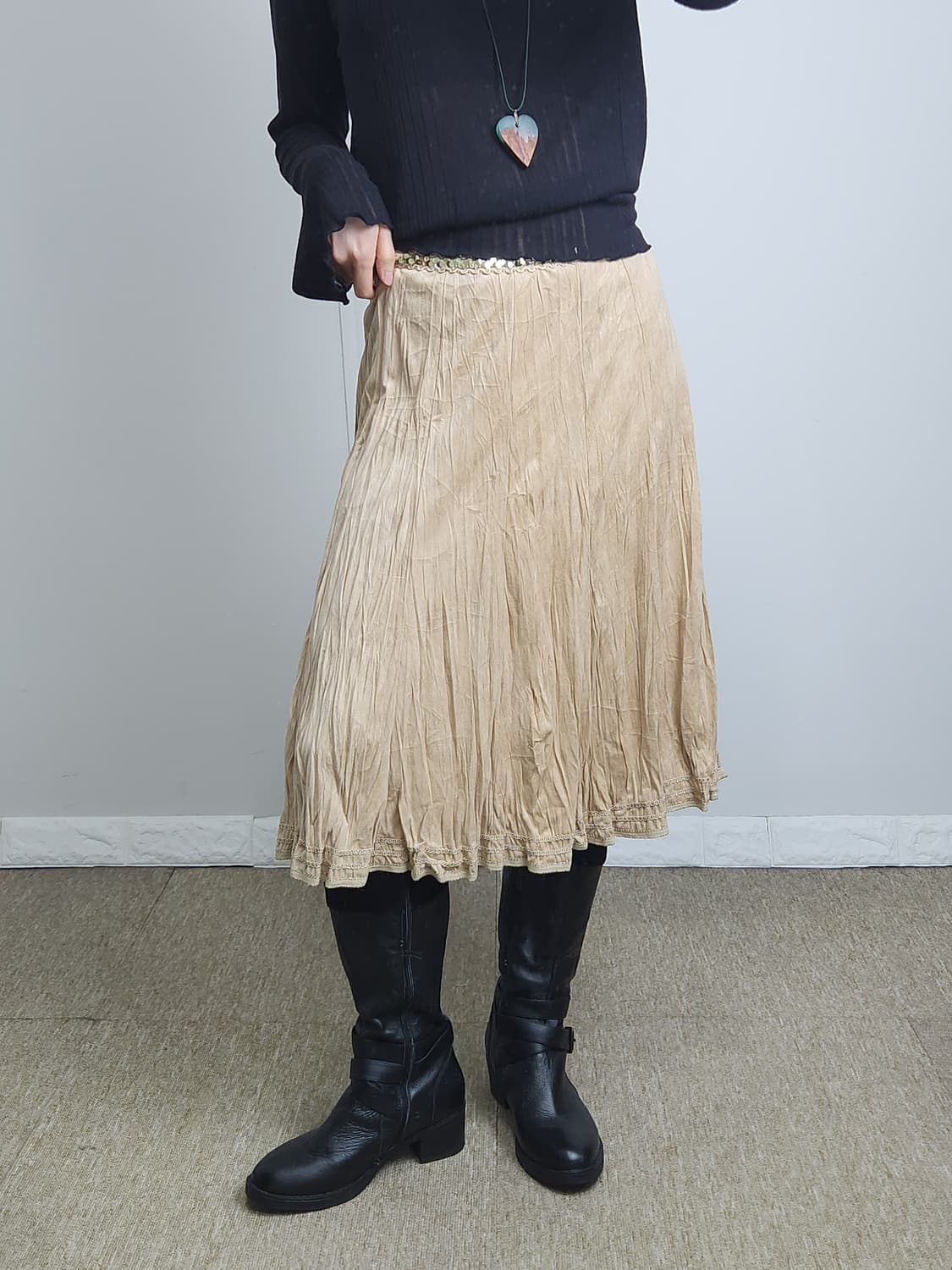 스웨이드 주름 스커트 상품이미지2