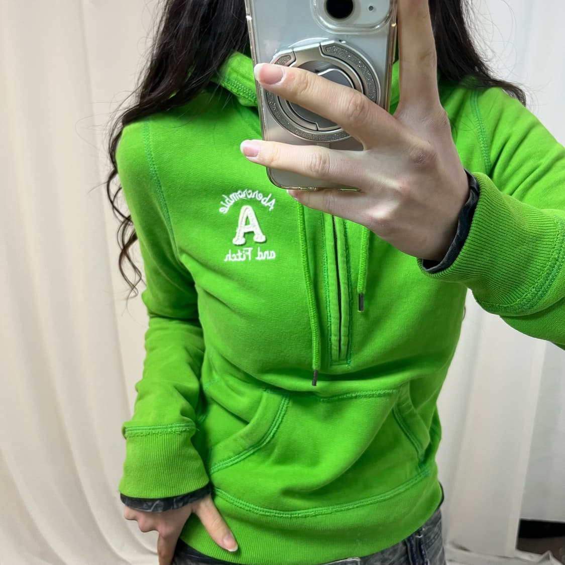 Abercrombie Light Green Half-Zip Hoodie  상품이미지3