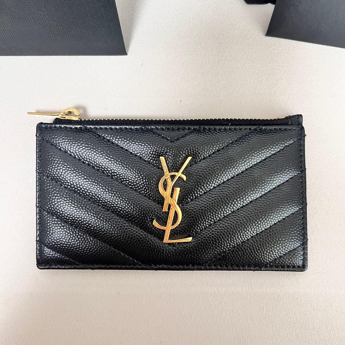 [S급/정품] 생로랑 지퍼 카드 지갑 홀더 케이스 블랙 금장 상품이미지2
