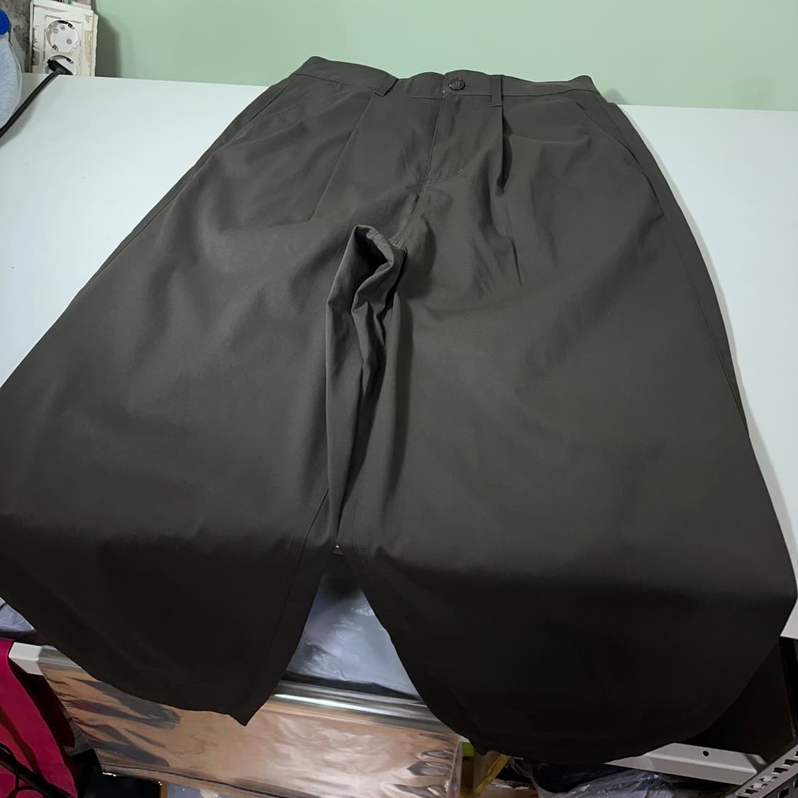 S-M 커스텀어클락 와이드벌룬핏 하이웨스트 원턱 폴리팬츠 상품이미지3