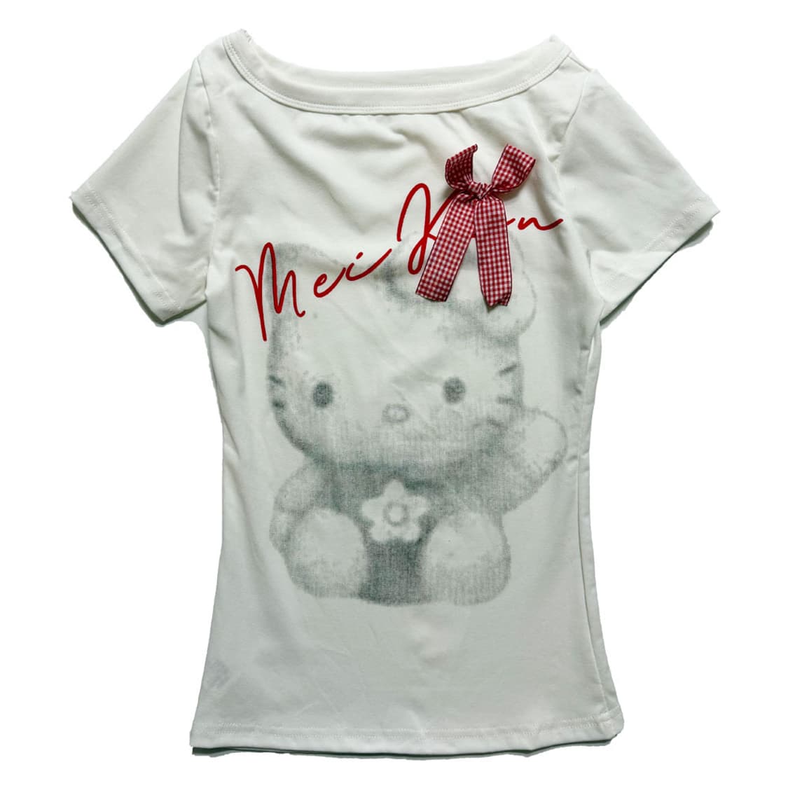 새상품 체크리본 반팔 (화이트) 상품이미지1