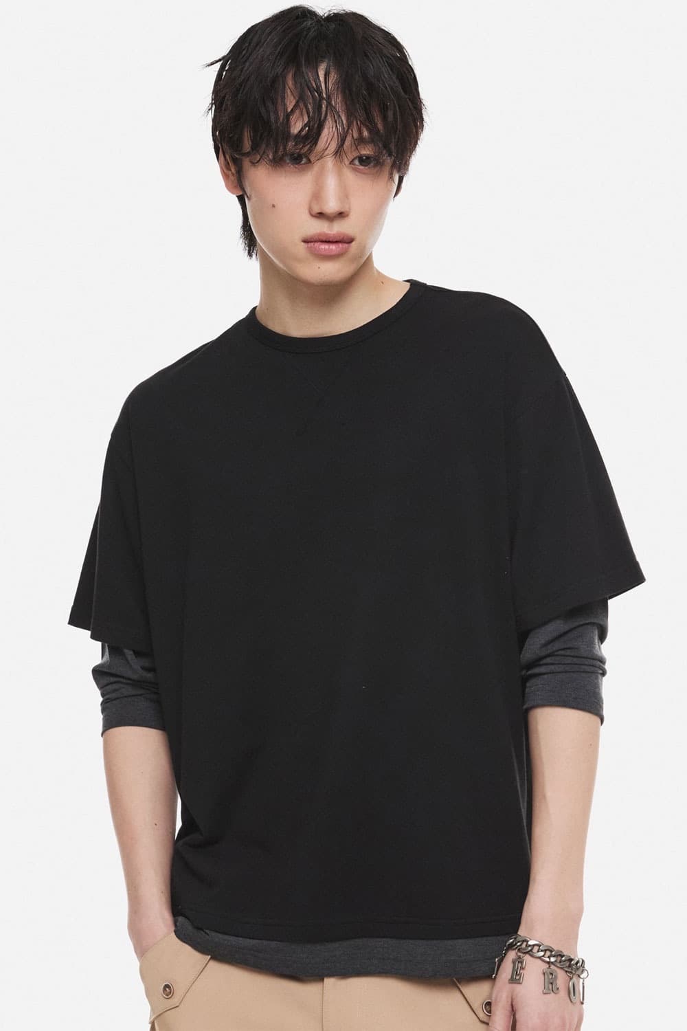디앤써 레이어드 보트넥 티셔츠 블랙 XL 상품이미지1