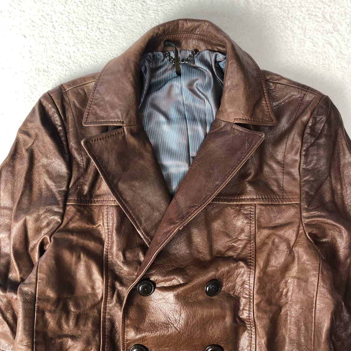 빈티지 더블브레스티드 피코트 타입 레더자켓  상품이미지4