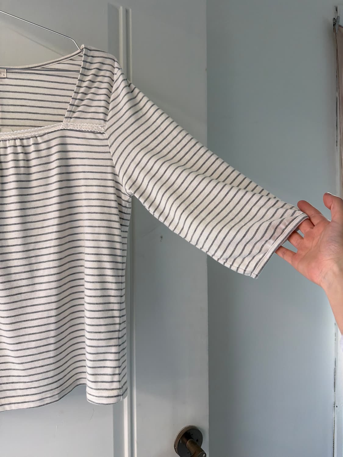 일본빈티지 레이스 스퀘어넥 7부 티셔츠 상품이미지6