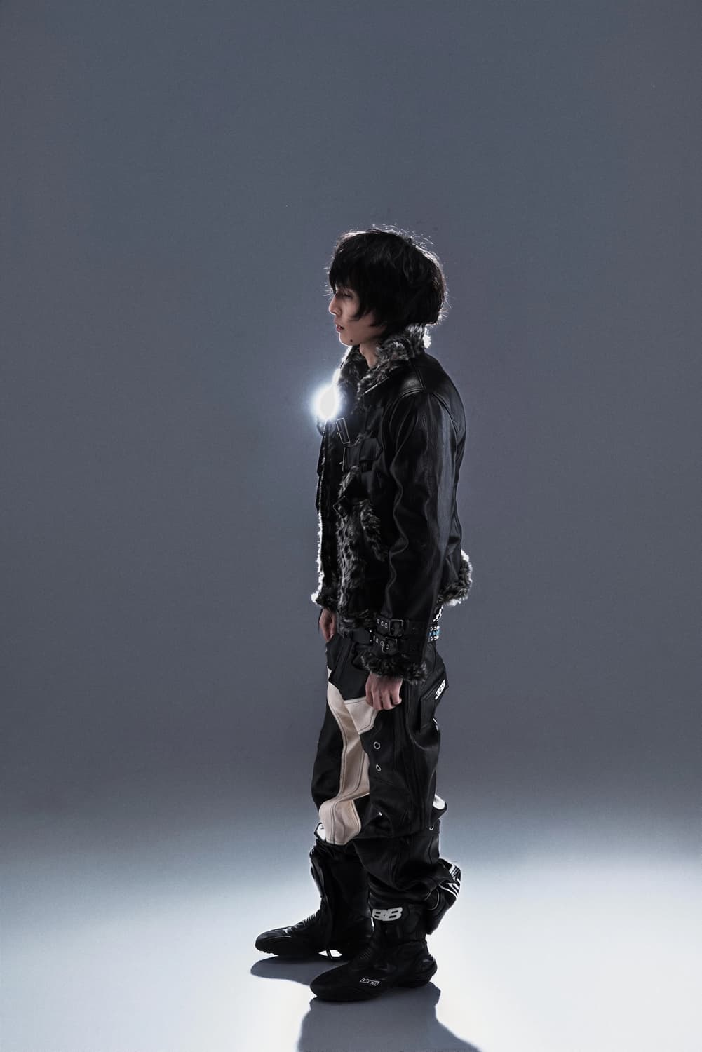 투톤 레더 믹스 바이커 팬츠 상품이미지4