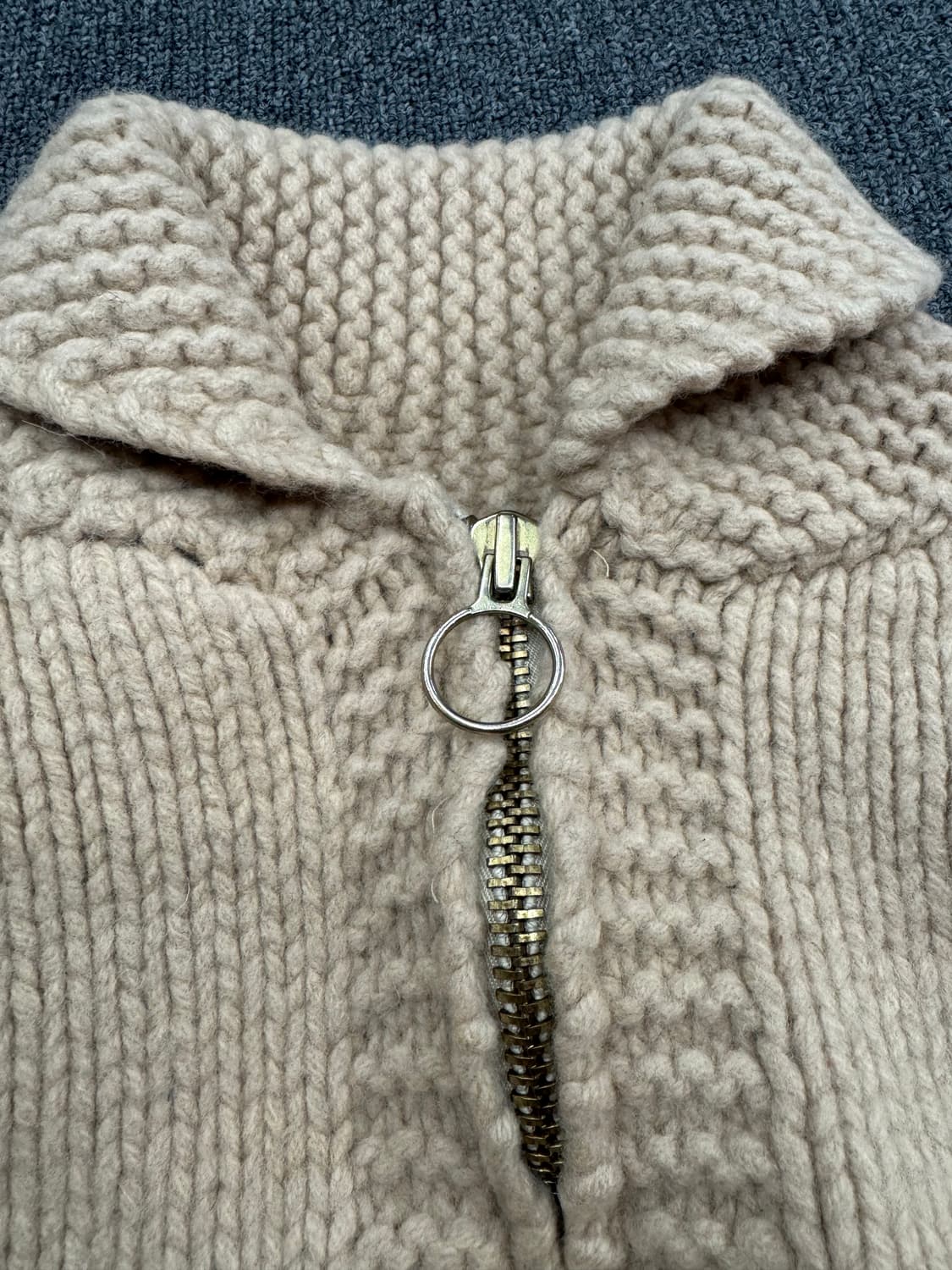 S)Wesc 로고 빈티지 베이지 니트 후드집업 가디건 상품이미지5