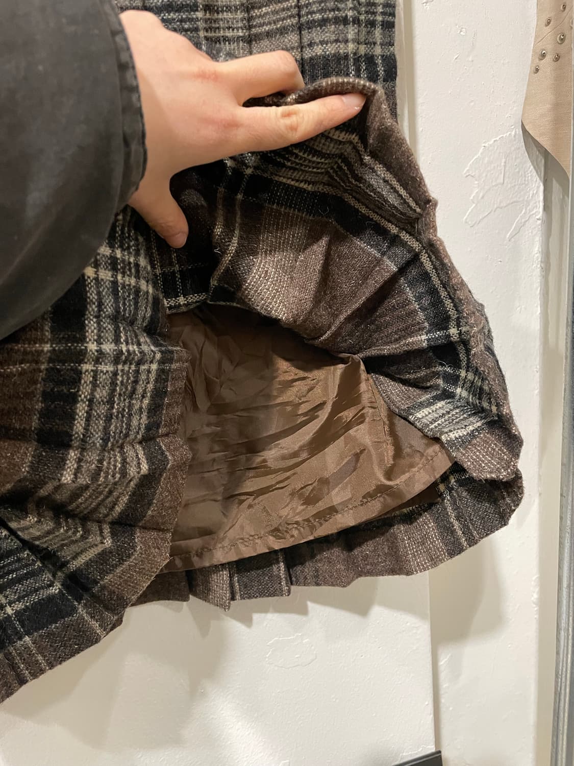 브라운 울 체크 플리츠 스커트 상품이미지9