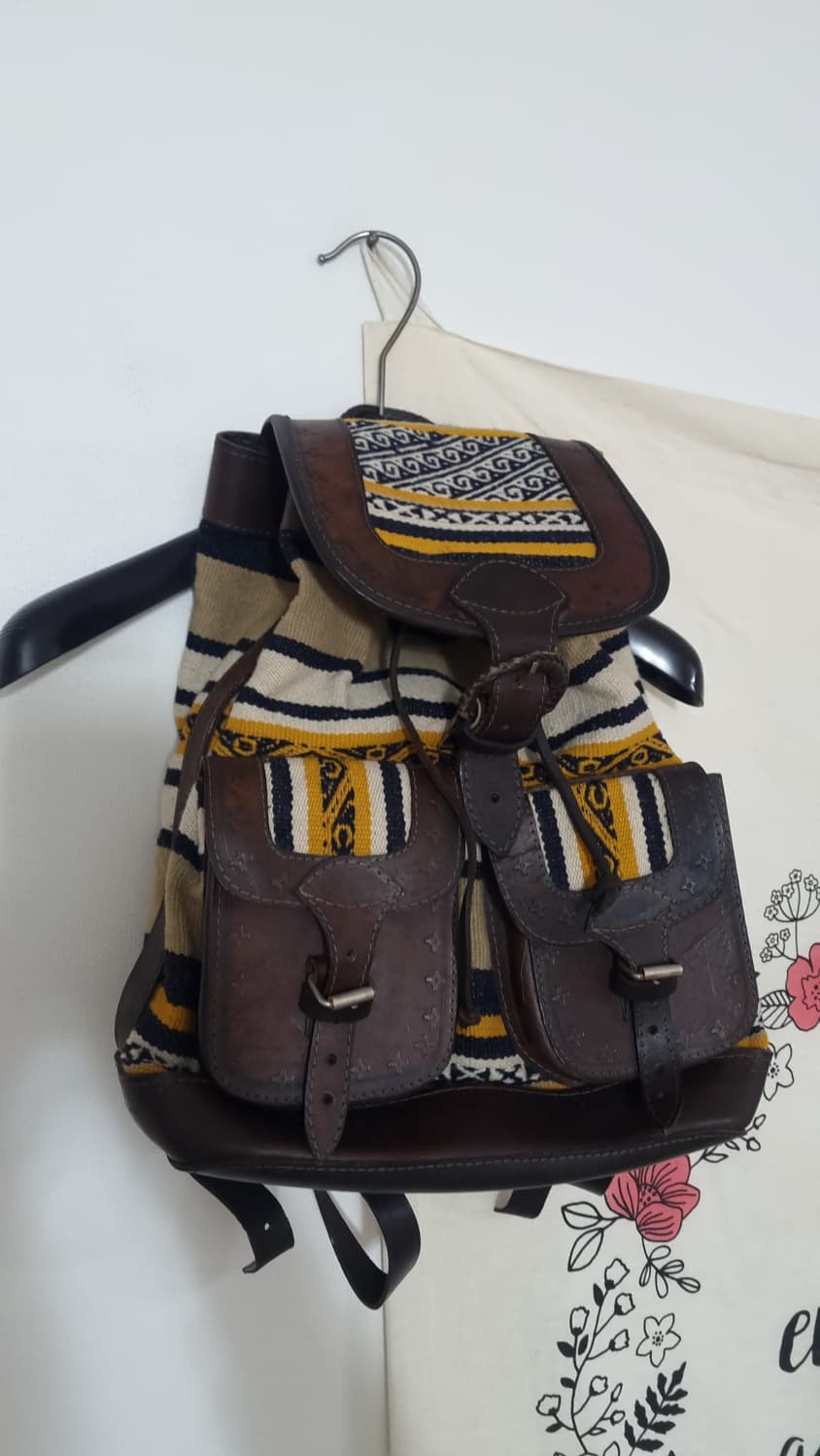 빈티지 에스닉 패턴 통가죽 백팩 상품이미지1