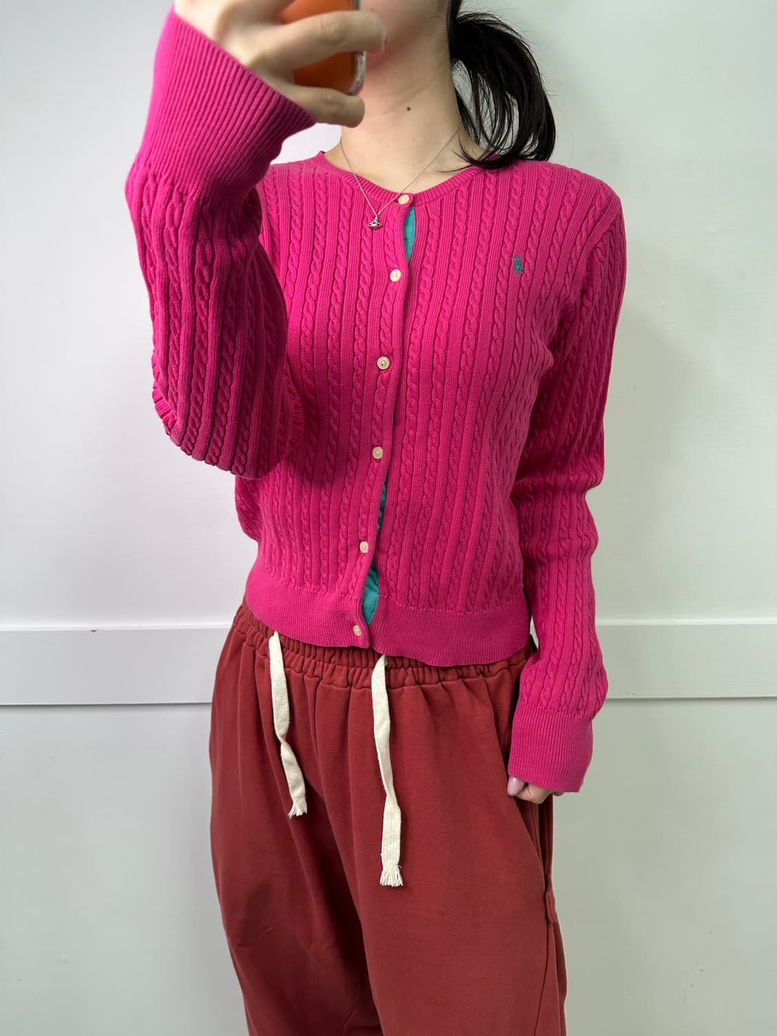 W 95 폴로랄프로렌 핑크 꽈배기 니트  상품이미지1