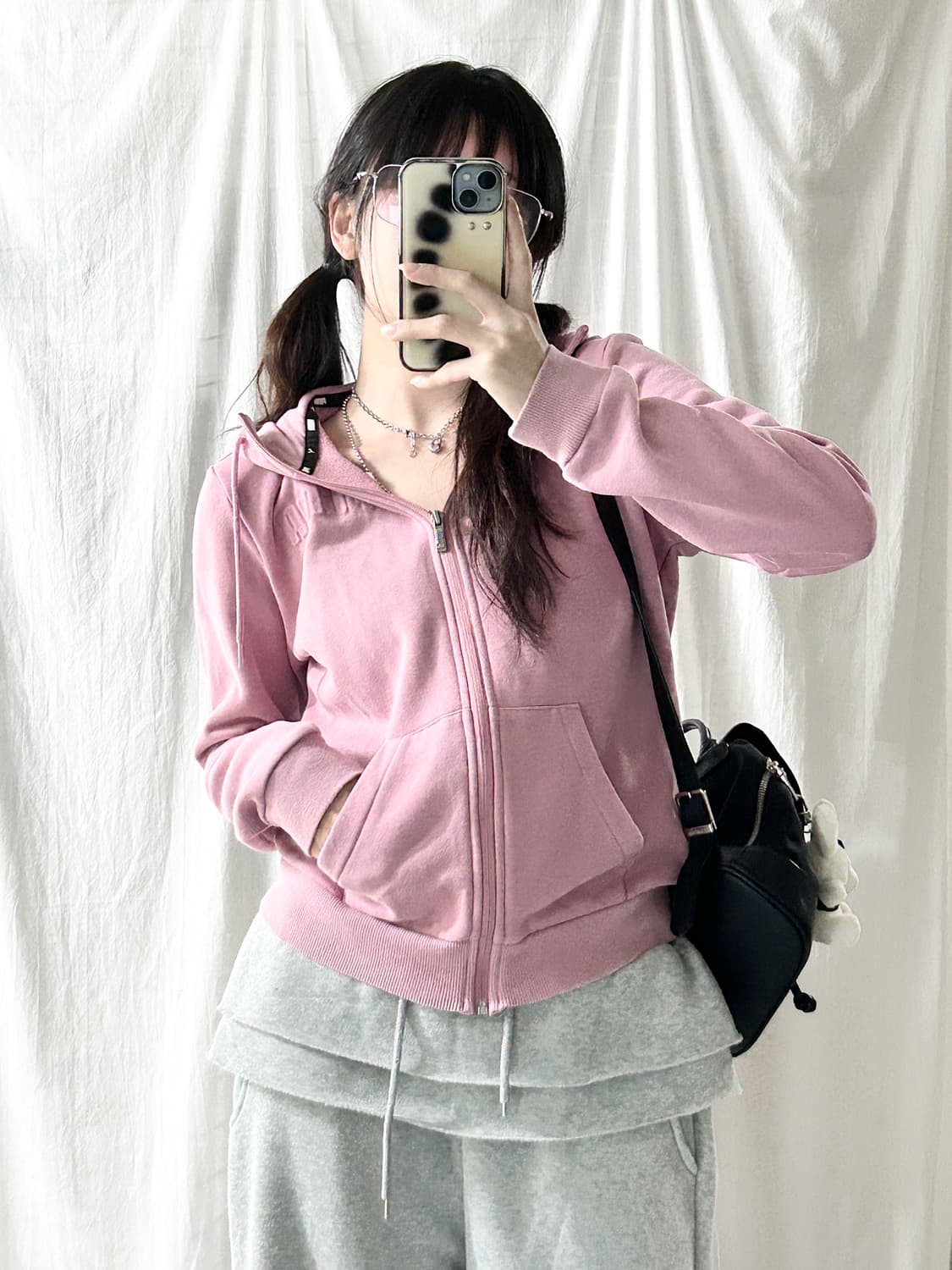 푸마 스펠로고 핑크 후드집업 상품이미지4