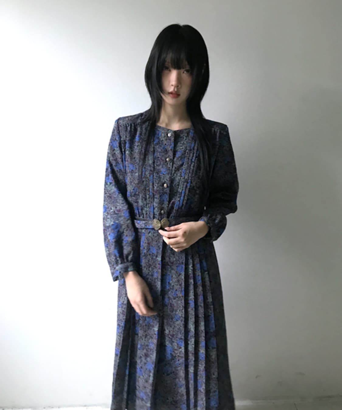 Square neck belted dress 상품이미지1