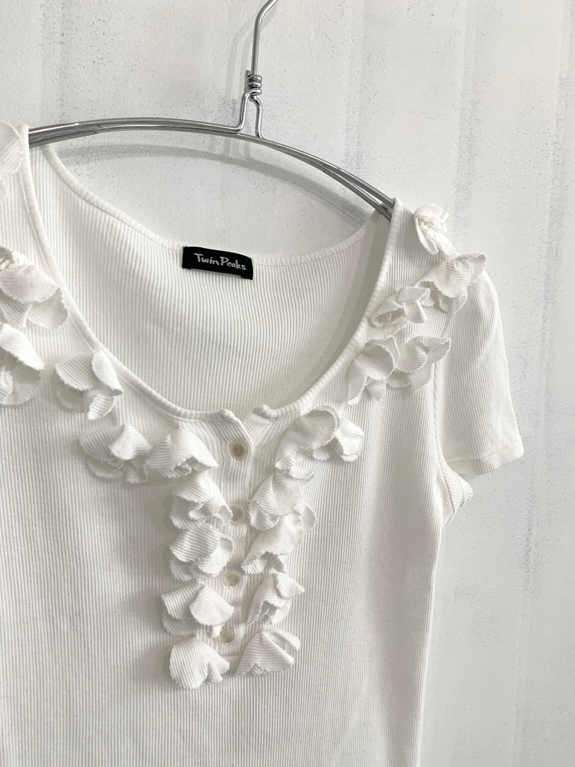 White Lovely Ribbed Short Sleeve Top 상품이미지7