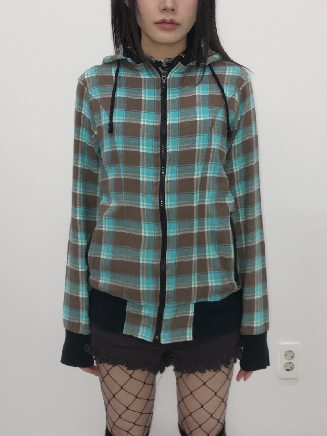 'UnderWrap' Plaid Mint Zip Up Hoodie 상품이미지2