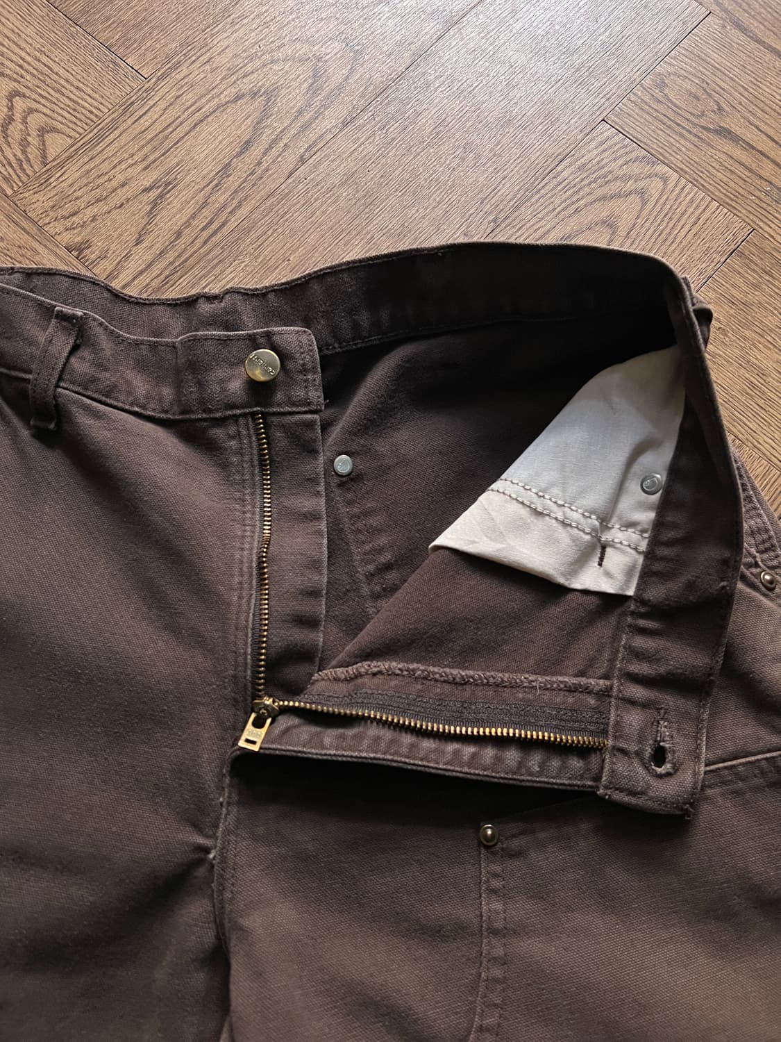 [34]칼하트 USA 빈티지 페인팅 다크브라운 더블니 워크 팬츠 상품이미지4