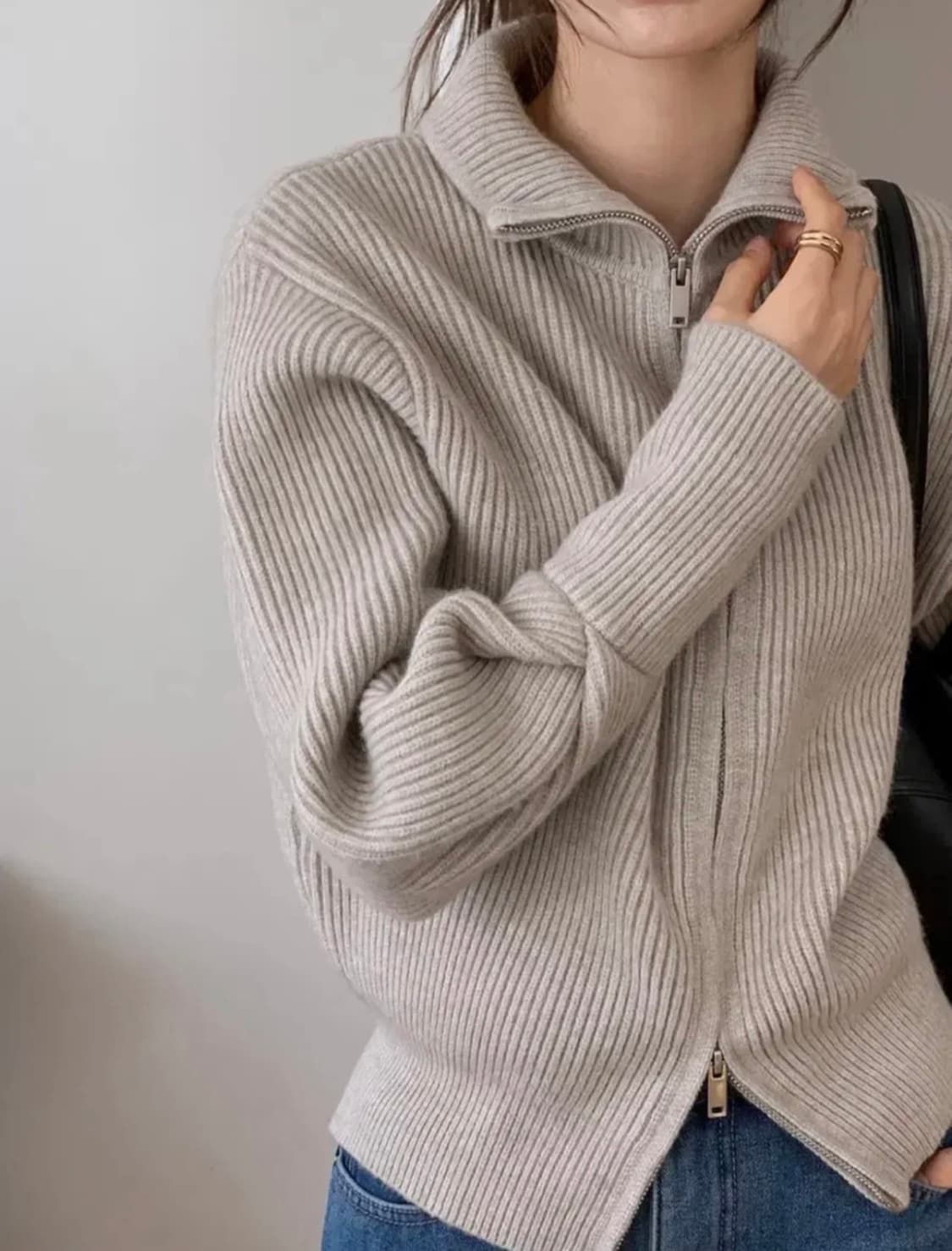 에드모어 니트 집업 가디건 오트밀 상품이미지3