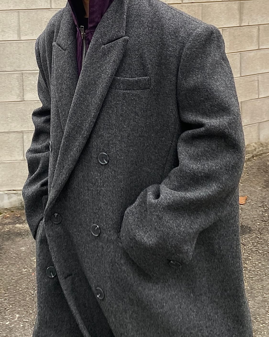 [1회착용/1] 24FW 언더마이카 헤링본 오버핏 코트 상품이미지1