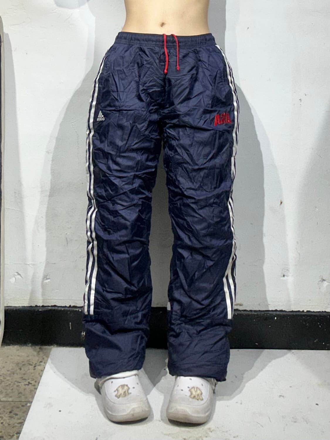 아디다스 asa 네이비 화이트 삼선 와이드 트랙 팬츠 L 상품이미지2