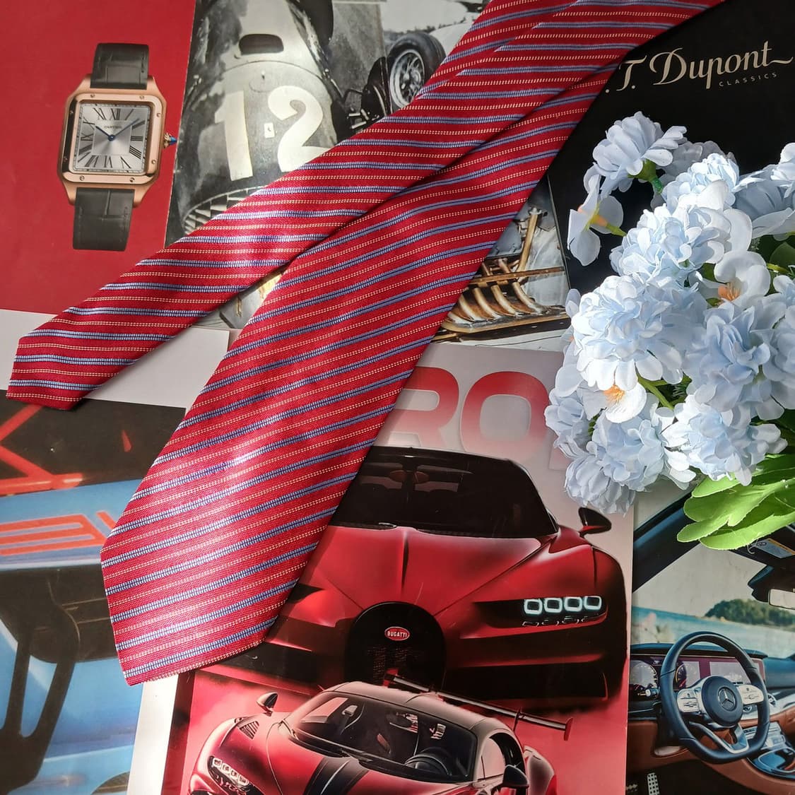 에스 티 듀퐁 실크 레드 스트라이프 넥타이 8.9cm A등급 A19529 상품이미지4