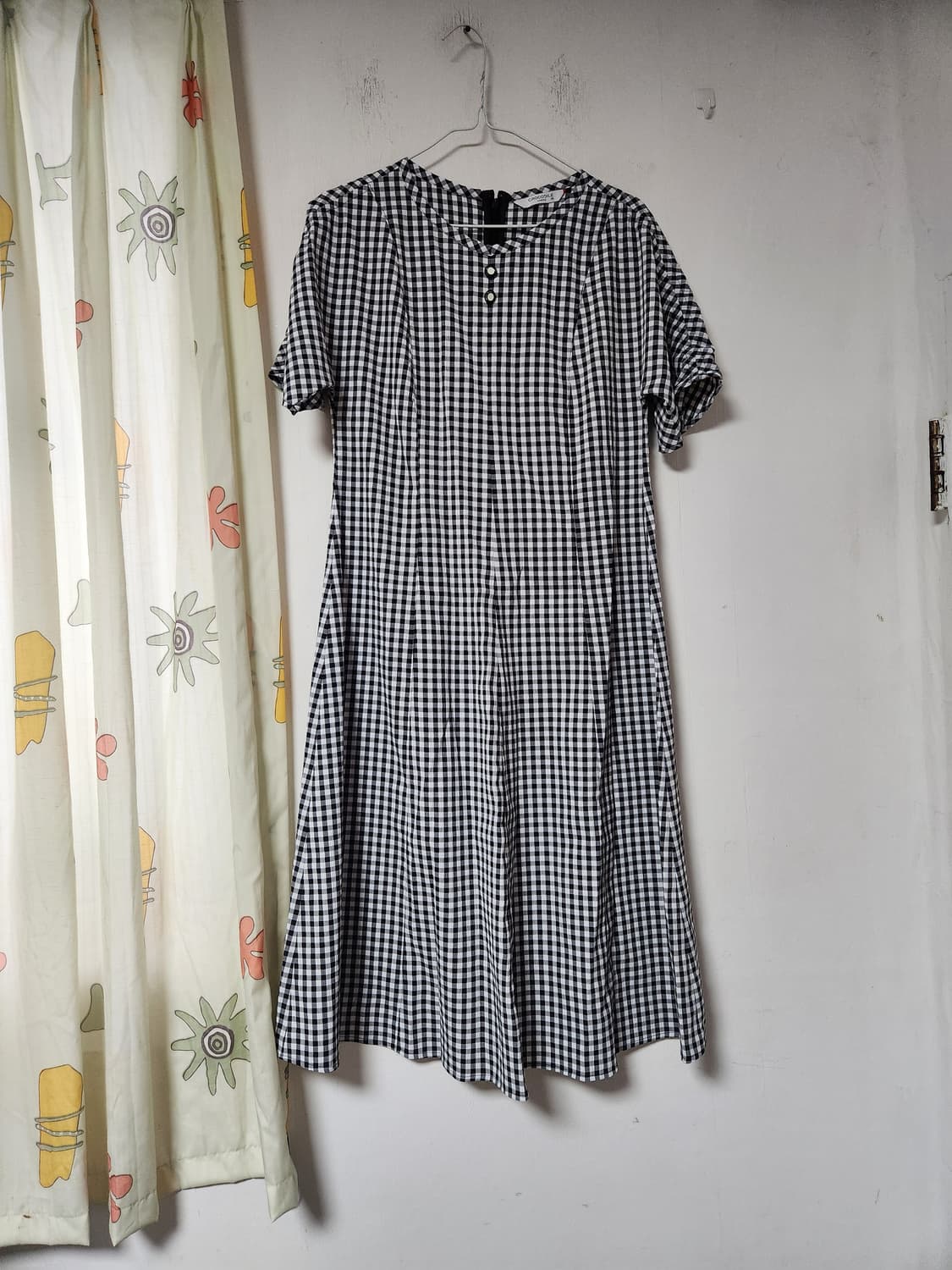 크로커다이얼 체크 A라인 반팔 롱 원피스90~95 상품이미지1