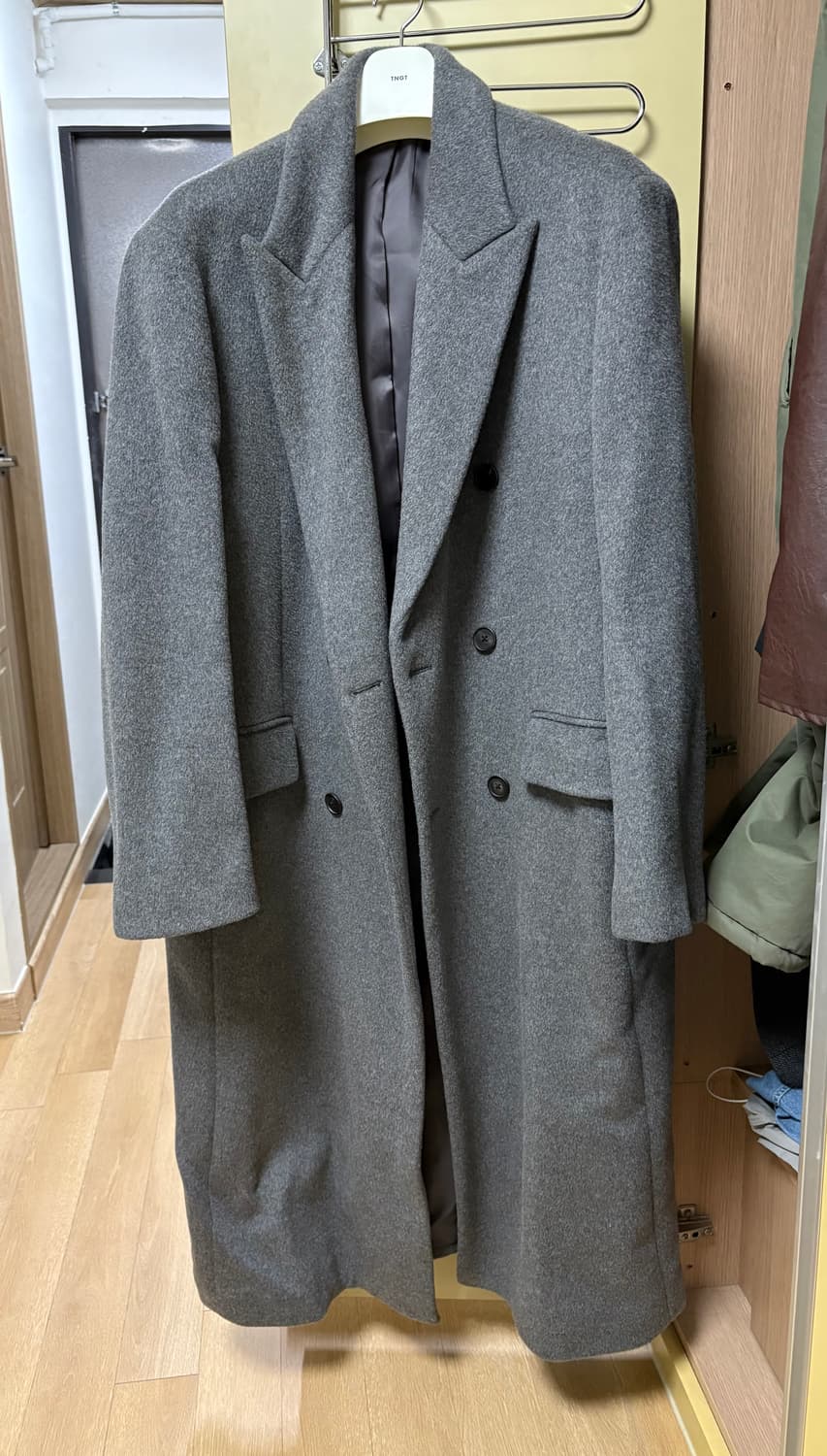 무신사스탠다드 캐시미어 블렌드 대디 숄더 더블 롱 코트 미디엄그레이 XL 상품이미지2