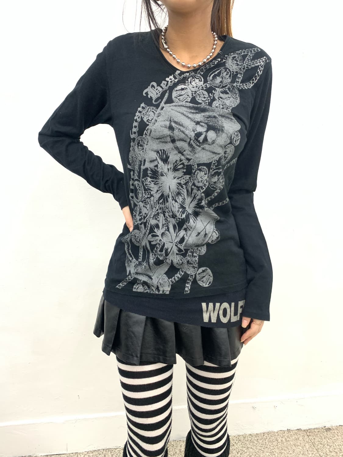 Chain detail pierced punk sleeve   상품이미지3