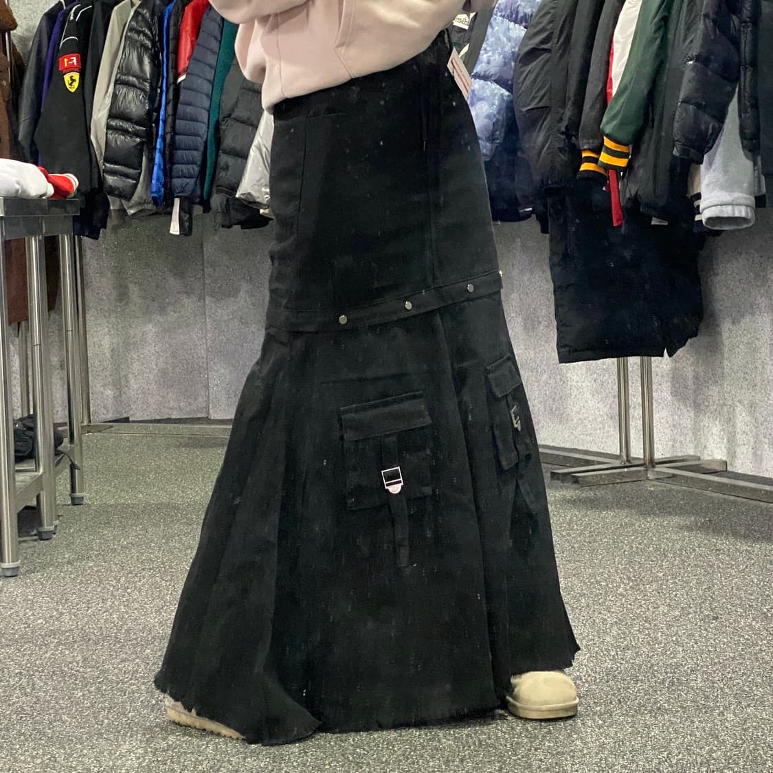 빈티지 하이웨스트 블랙 밴딩 데님 롱 스커트 B3743 상품이미지2