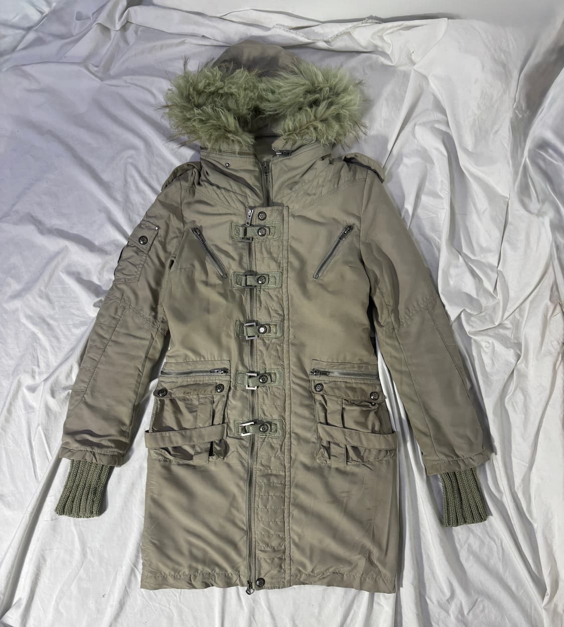 Sly 퍼 트리밍 밀리터리 벨티드 롱 파카 y2k vkei lgb goa 상품이미지1