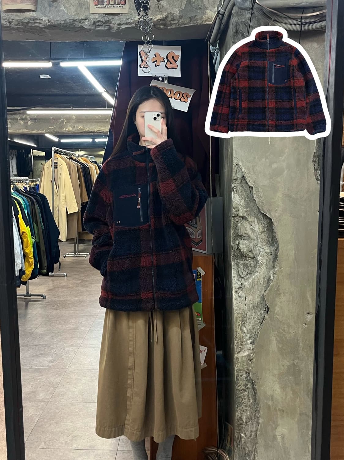 에디바우어 체크 플리스 자켓 레드 L #csz3571 상품이미지1