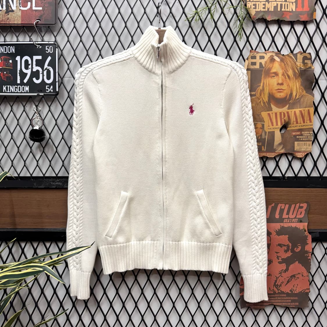 폴로 랄프로렌 하이넥 집업 핑크 포니 로고 포인트 화이트 상품이미지1