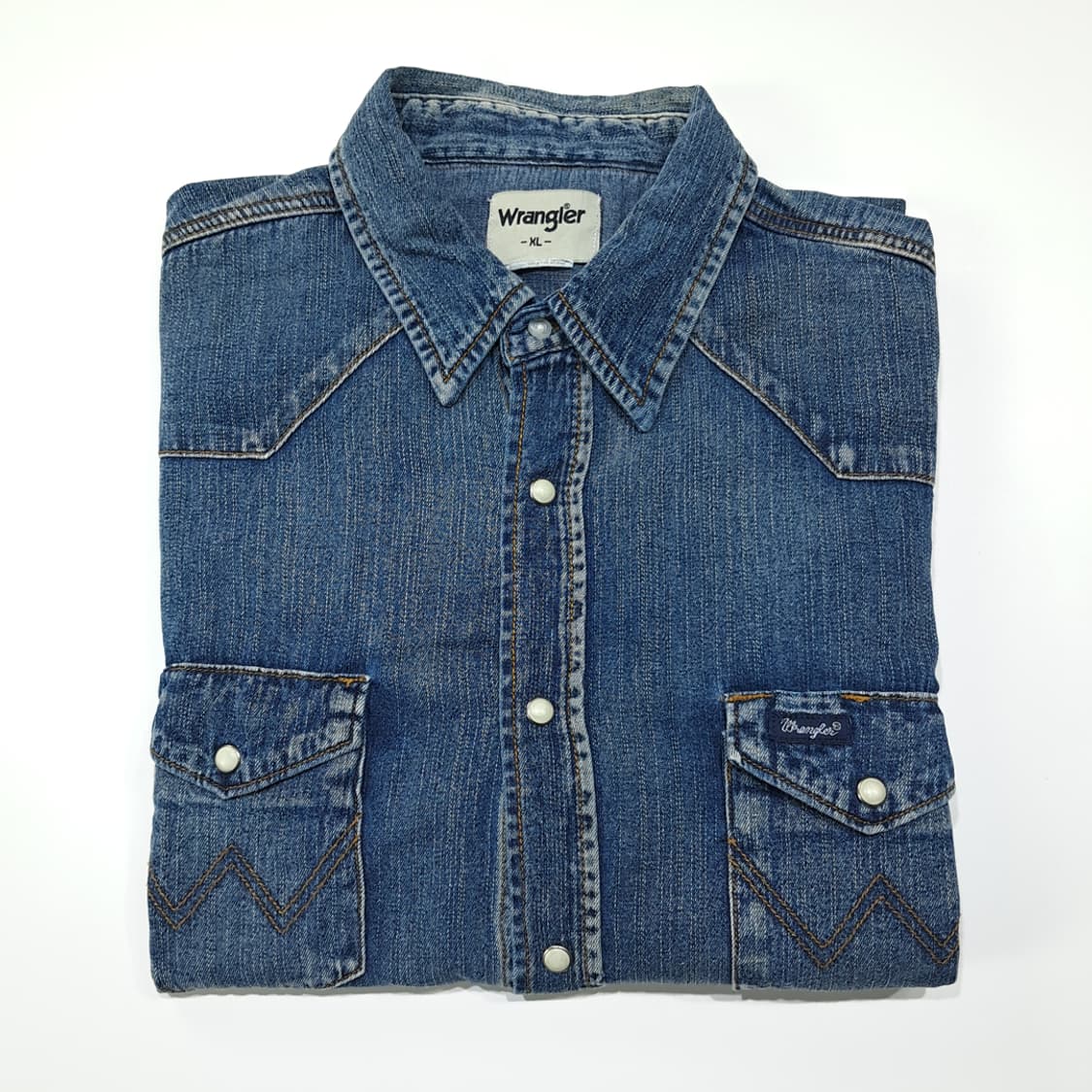 CL692 XL 랭글러 90s 코튼 웨스턴 미디엄블루 데님셔츠 남방 상품이미지6