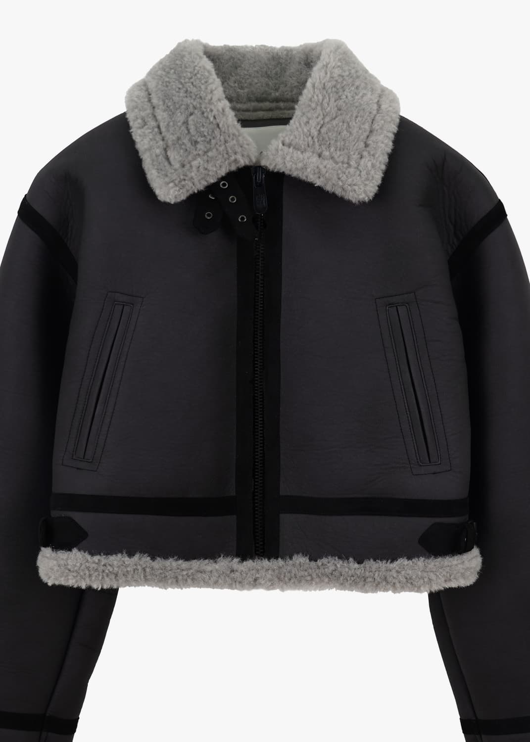 그로브 헬렌 크롭 숏 무스탕 차콜  상품이미지3