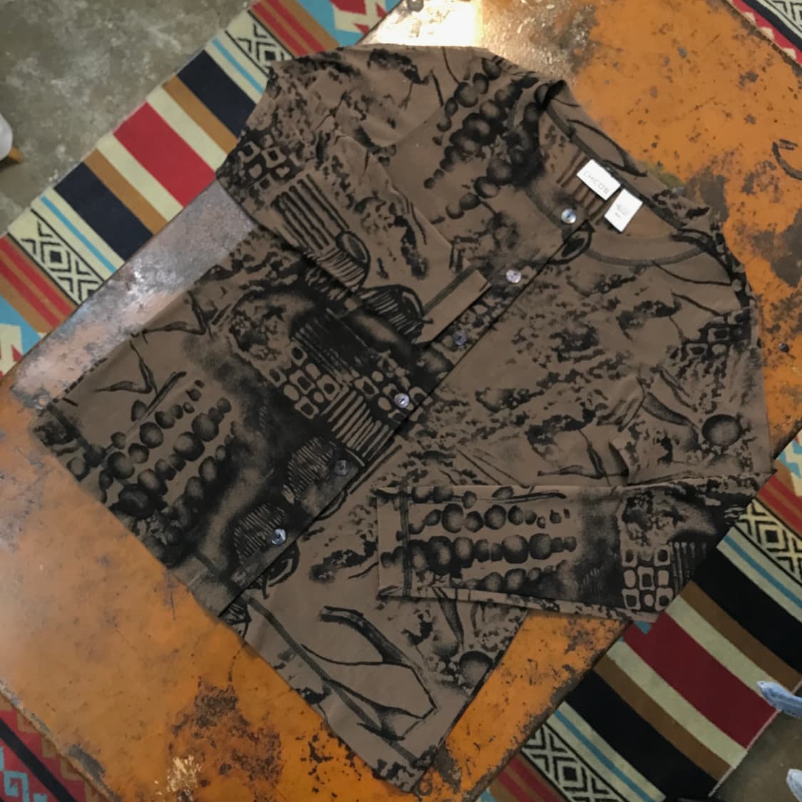 VTG 빈티지 브라운 프린팅 라운드넥 시스루 블라우스 여성 55 66 상품이미지2