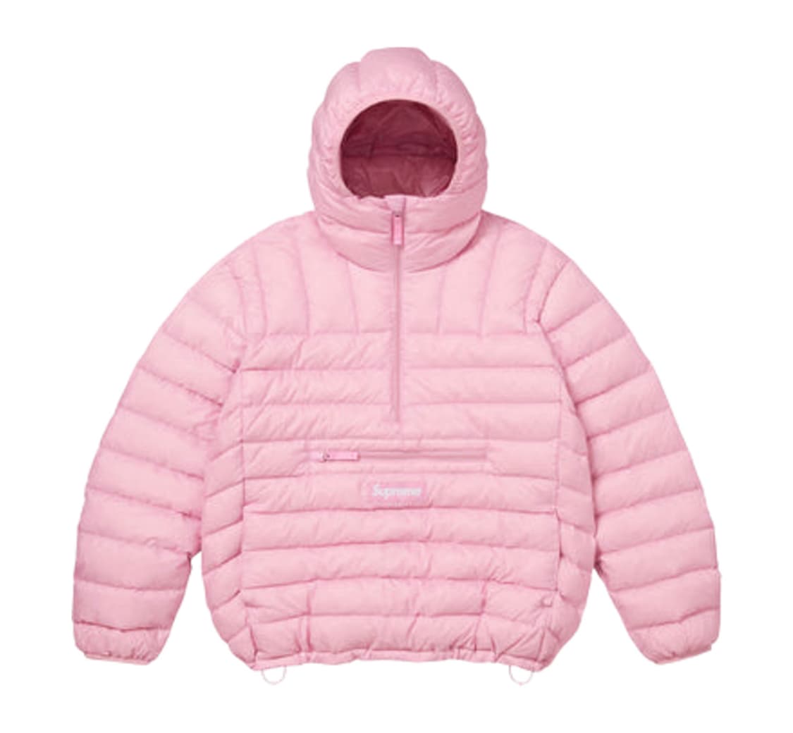 당일배송)M 슈프림 마이크로 다운 하프 집 후드 풀오버 라이트 핑크 -  상품이미지1