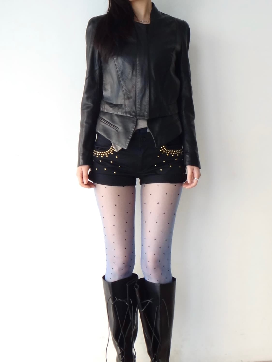 Gold stud point mini pants / black 상품이미지1