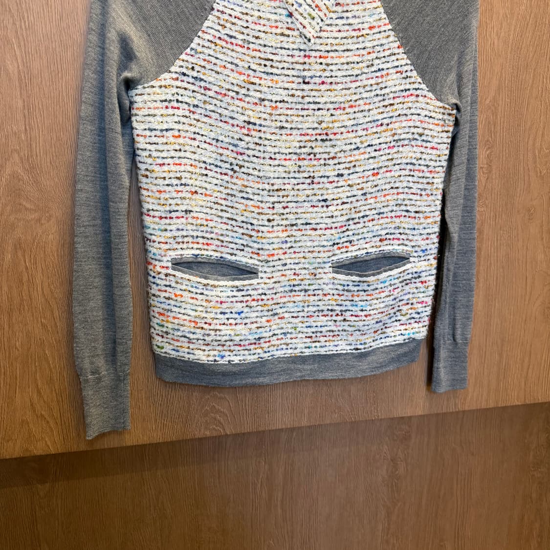 빈티지 롱슬리브 니트 부클 아이보리 트위드 배색 슬리브 포켓 그레이 상품이미지4