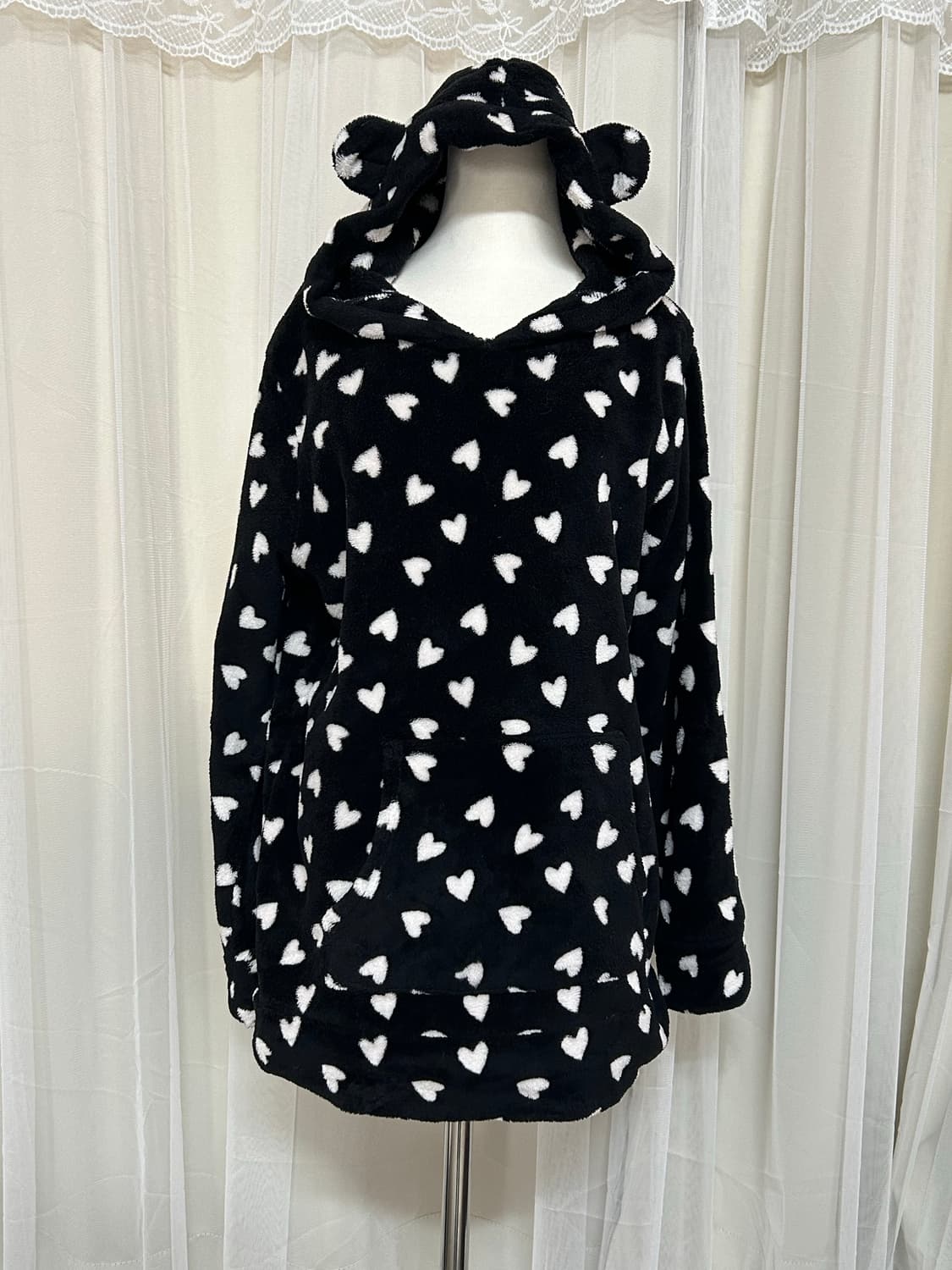 곰돌이귀 하트도트 후드티 후리스재질 상품이미지1