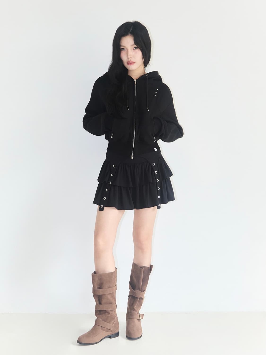 일리고 스터드 후드집업 + 캉캉 레이어드 립 스커트 세트 상품이미지2