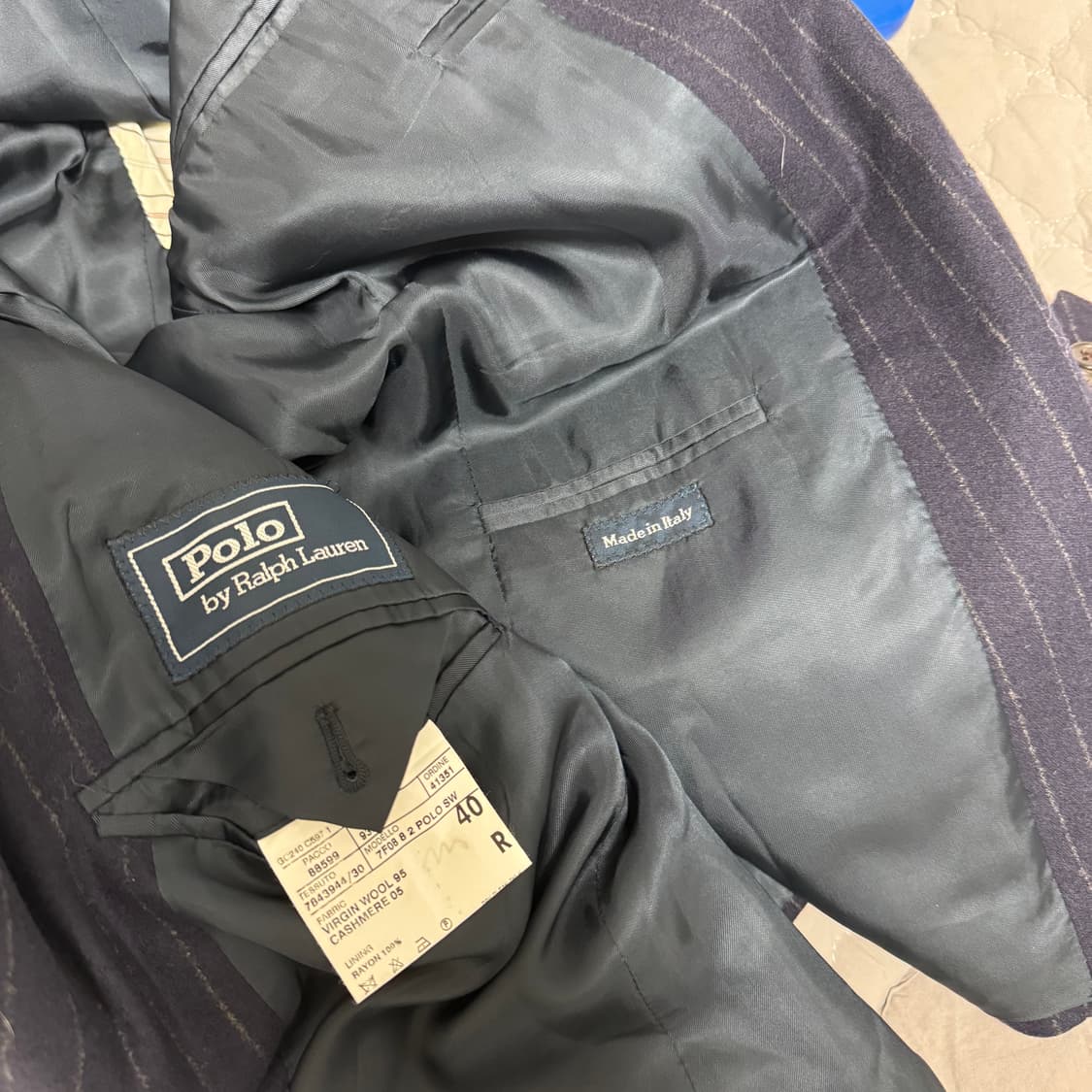 폴로 랄프로렌 네이비 울 캐시미어 플란넬 스트라이프 블레이저 자켓 40R 상품이미지4