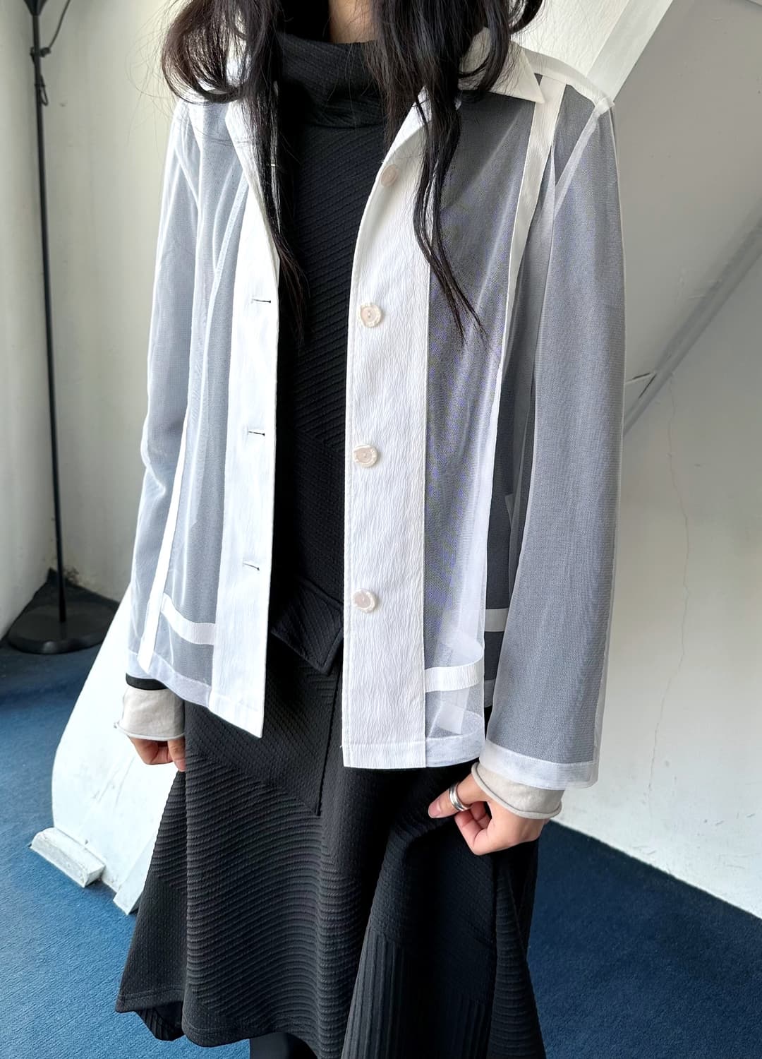 Sheer fabric design mesh blouse shirt 상품이미지8