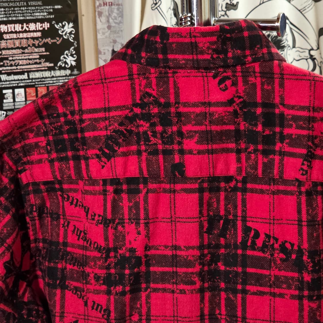JPN 펑크 스컬 패턴 레드 셔츠 상품이미지6