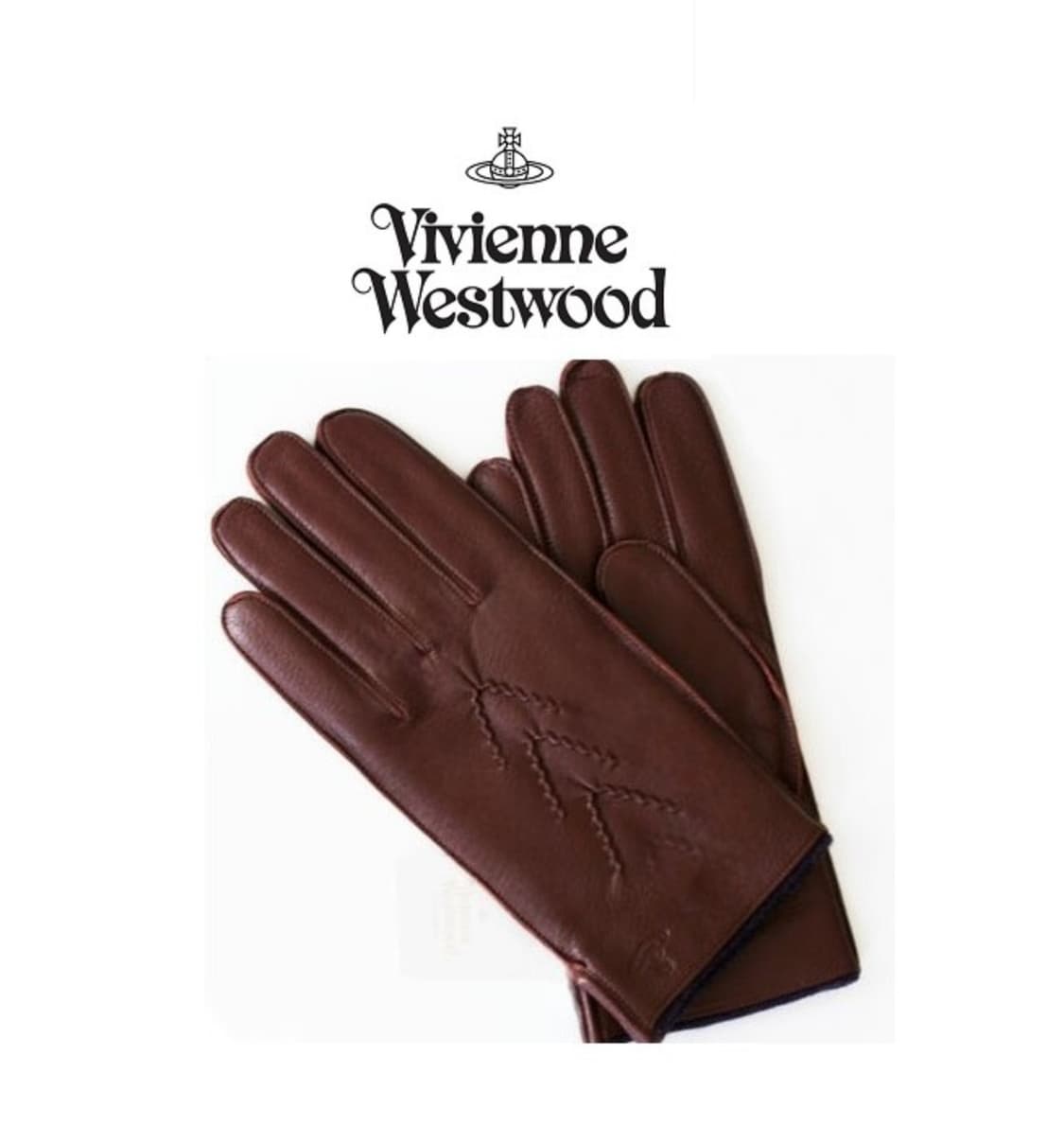 비비안웨스트우드 남성용 V 스티치 가죽 장갑 브라운 (새상품) 상품이미지1