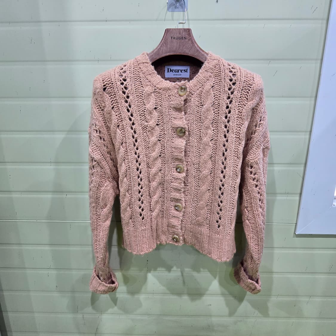 Dearest 꽈배기 니트 가디건 핑크 상품이미지1