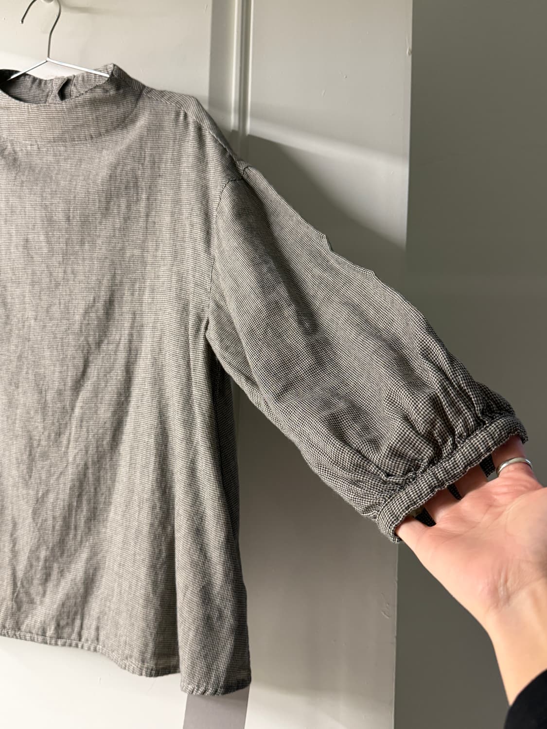 일본빈티지 그레이체크 버튼 블라우스 상품이미지6