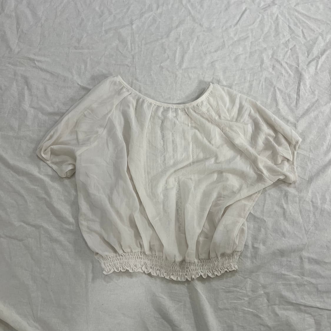 모리걸 하구미 레이스 시스루 퍼프 반팔 블라우스 아이보리 상품이미지3