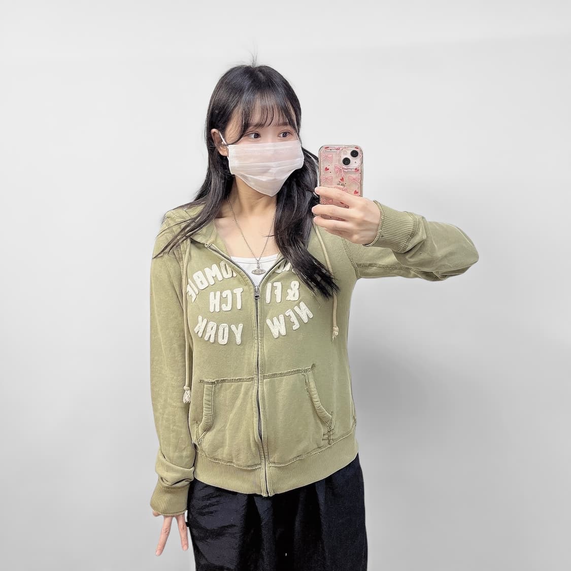 아베크롬비 아치 로고 후드 집업 카키 상품이미지1