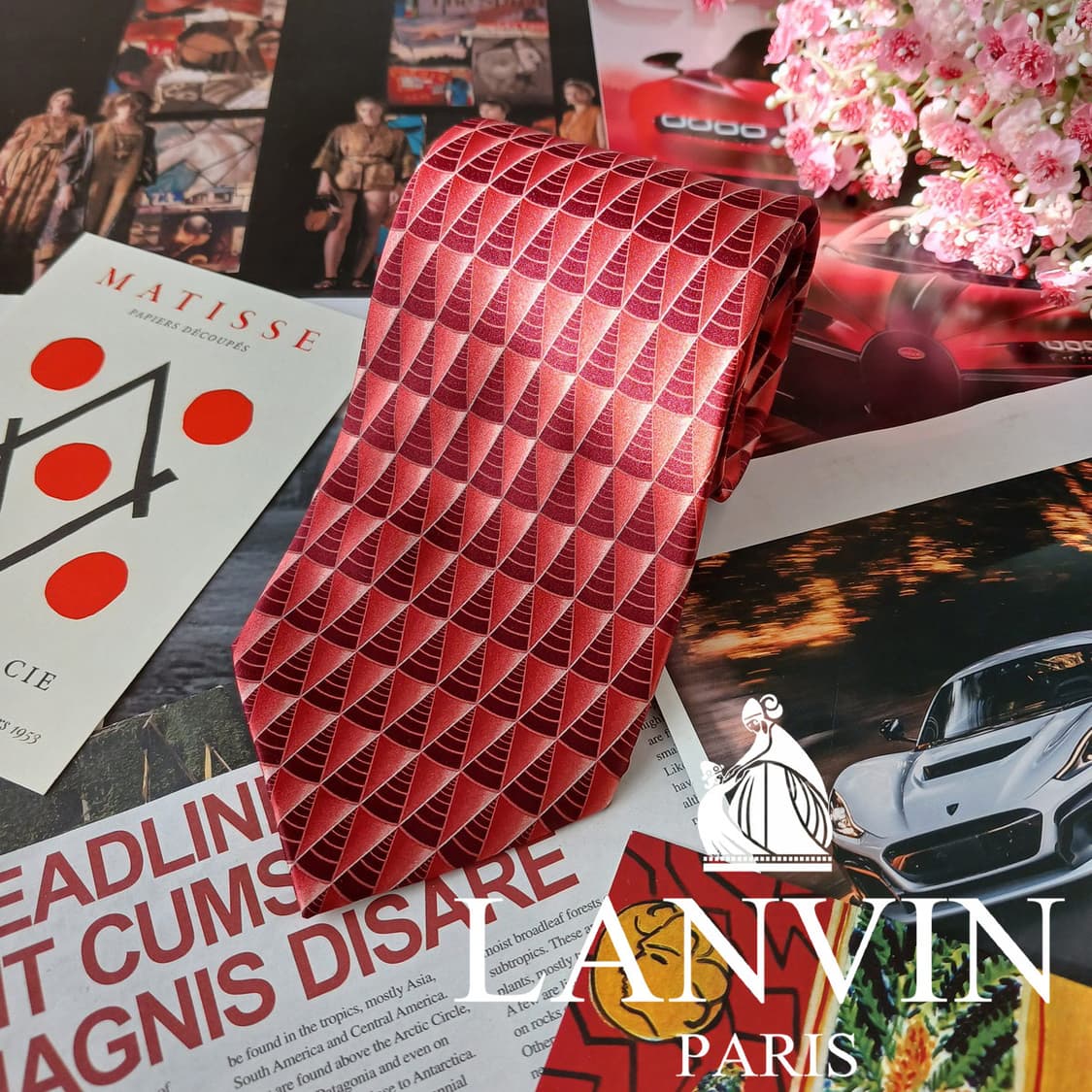 랑방 실크 레드 기하 패턴 넥타이 9cm A+등급 A19496
 상품이미지2